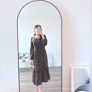 Attrangs black floral midi dress (lightweight & silky 🌸)